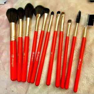 11 Piece Red Handle Makeup Brush Set, NWOT